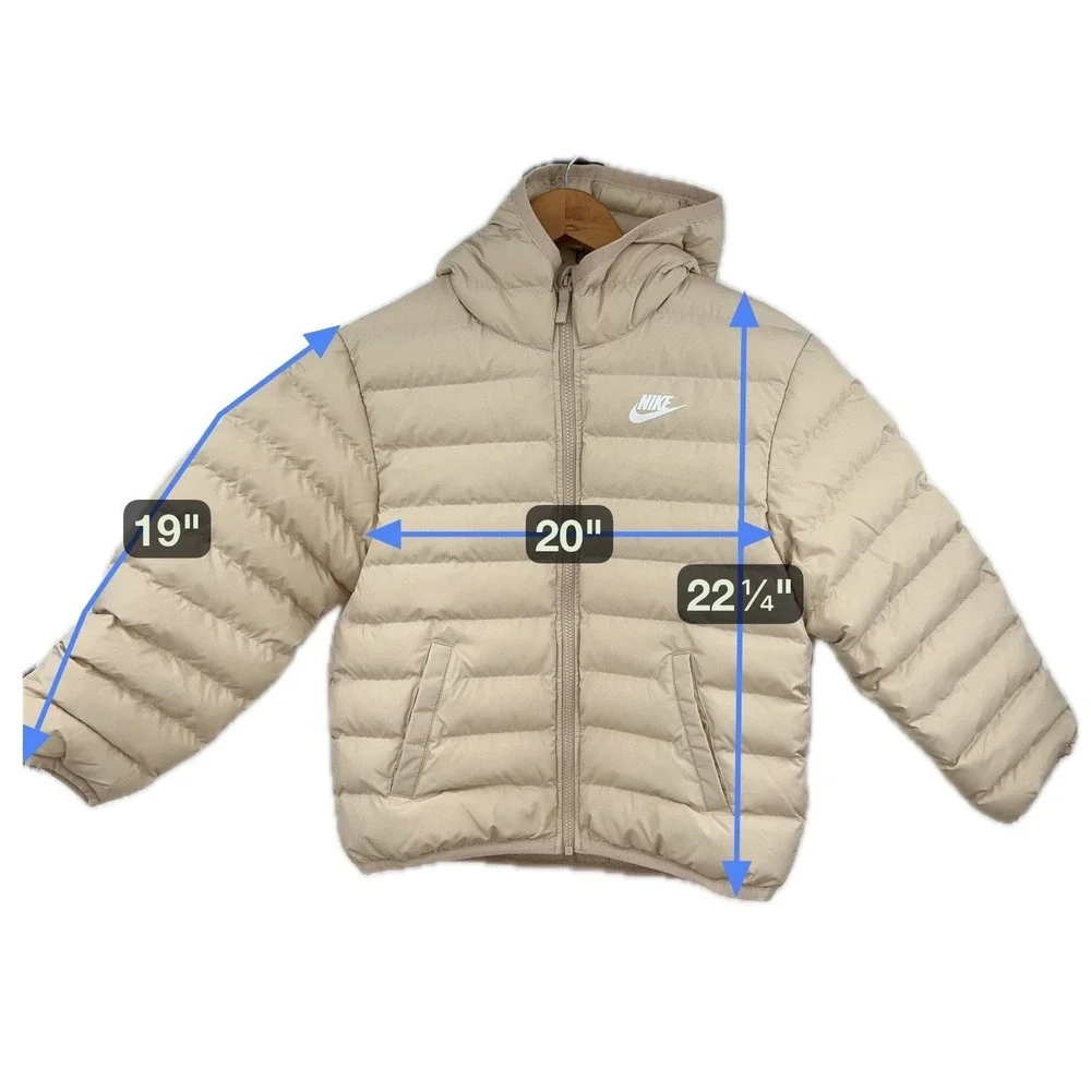 Nike Puffer Jacket Kids Size‎ M Brown Quilted Hooded Sporty Minimalist NEW